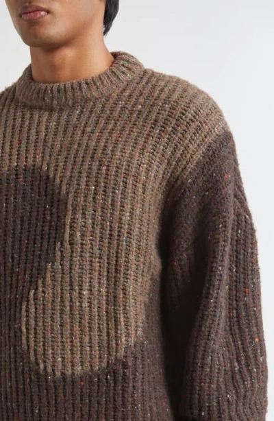 Erl Color Block Long Sleeve Knit Sweater In Brown