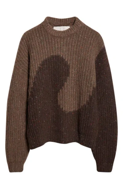 Erl Color Block Long Sleeve Knit Sweater In Brown