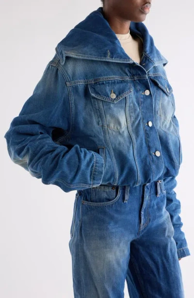 Acne Studios Faded Crumpled Denim Jacket Women In Blue