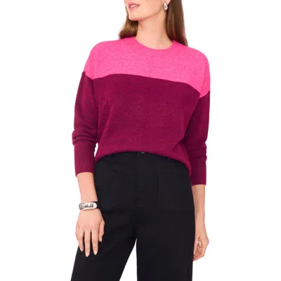 Vince Camuto Extended Shoulder Colorblock Sweater In Pink