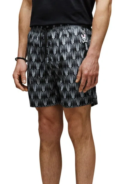 Psycho Bunny Matthew Allover Bunny Print Swim Trunks In Black