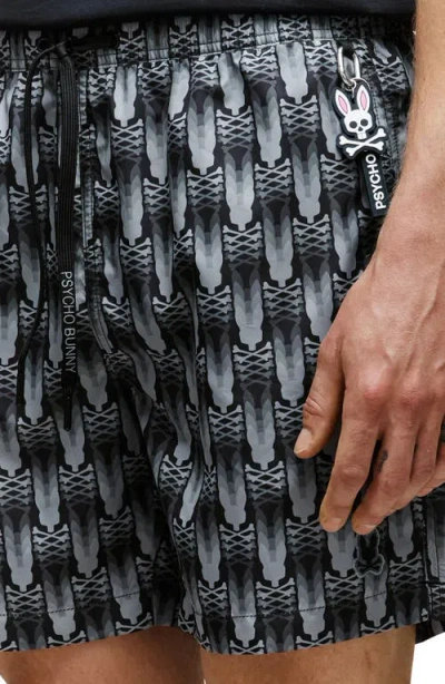 Psycho Bunny Matthew Allover Bunny Print Swim Trunks In Black