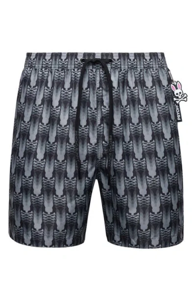 Psycho Bunny Matthew Allover Bunny Print Swim Trunks In Black