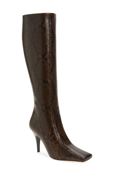 Stella Mccartney Snakeskin Embossed Square Toe Knee High Boot In Brown