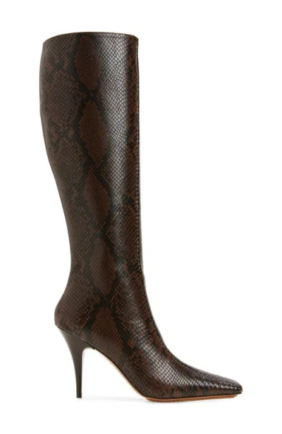 Stella Mccartney Snakeskin Embossed Square Toe Knee High Boot In Brown