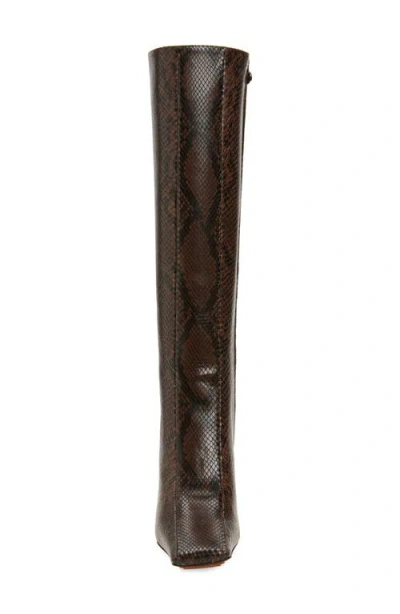 Stella Mccartney Snakeskin Embossed Square Toe Knee High Boot In Brown
