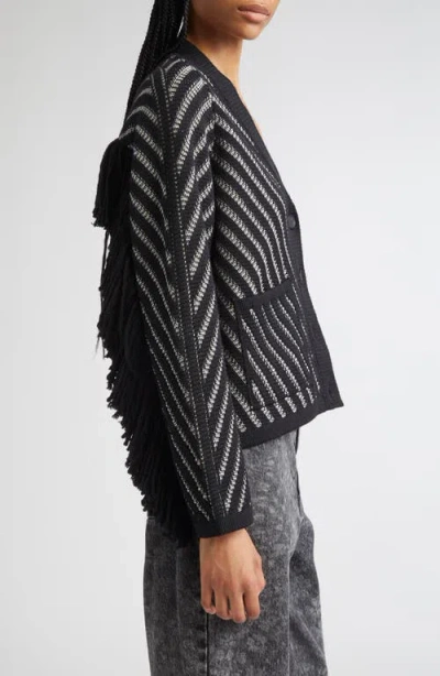 Golden Goose Journey W's Olidia Knit Cardigan Fringe Wool Herringbone Jacquard Knitwear Black In Black