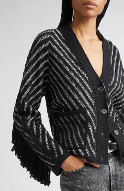 Golden Goose Journey W's Olidia Knit Cardigan Fringe Wool Herringbone Jacquard Knitwear Black In Black