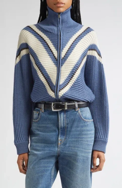 Golden Goose Journey Odilia Chevron Stripe Virgin Wool Zip Cardigan In Blue