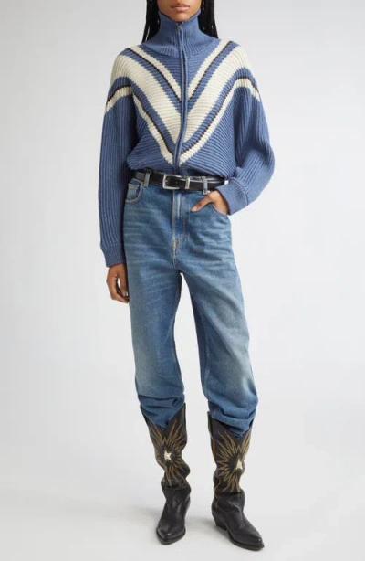 Golden Goose Journey Odilia Chevron Stripe Virgin Wool Zip Cardigan In Blue