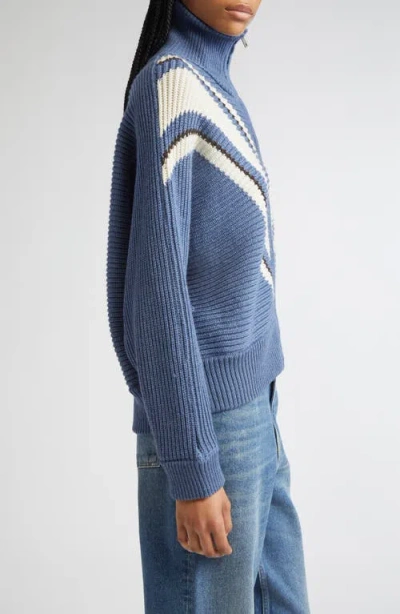 Golden Goose Journey Odilia Chevron Stripe Virgin Wool Zip Cardigan In Blue