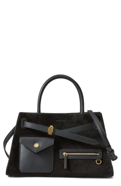 Veronica Beard Cargo Medium Suede Leather Satchel In Black