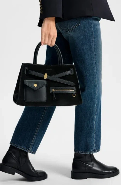 Veronica Beard Cargo Medium Suede Leather Satchel In Black