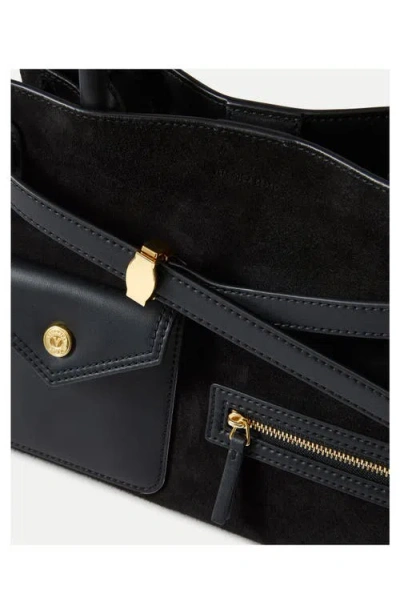 Veronica Beard Cargo Medium Suede Leather Satchel In Black