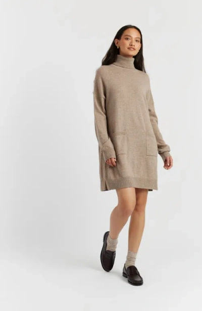 Chinti & Parker Warm-oatmeal Wool-cashmere Mini Rollneck Dress In Brown