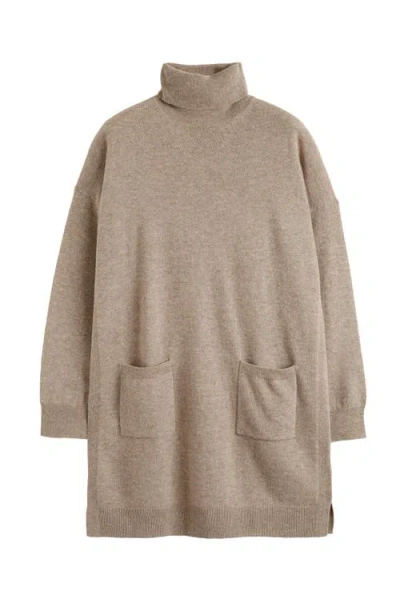 Chinti & Parker Warm-oatmeal Wool-cashmere Mini Rollneck Dress In Brown