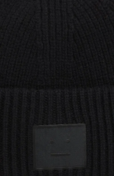 Acne Studios Pansy Face Patch Rib Wool Beanie In Black