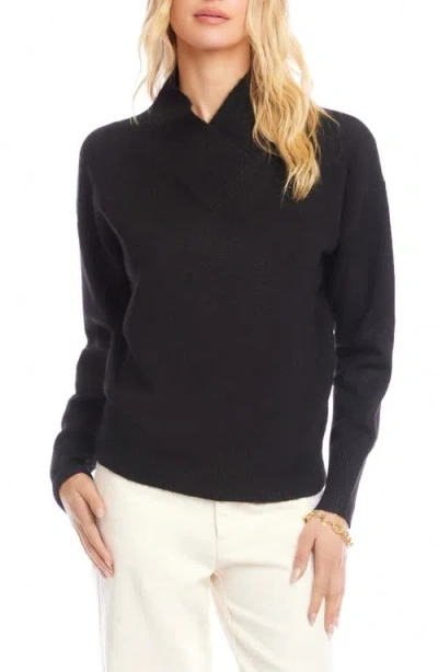 Karen Kane Crossover Collar Sweater In Black