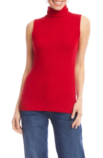 Karen Kane Ribbed Turtleneck Sweater Tank Top In Tomato In Red
