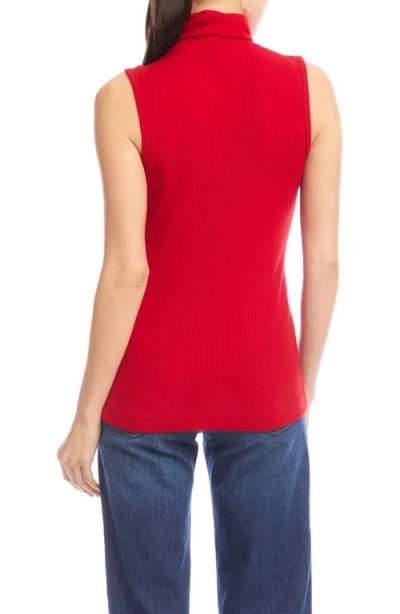 Karen Kane Ribbed Turtleneck Sweater Tank Top In Tomato In Red