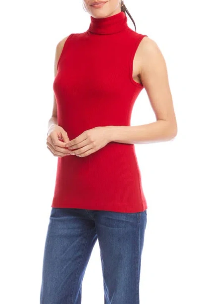 Karen Kane Ribbed Turtleneck Sweater Tank Top In Tomato In Red