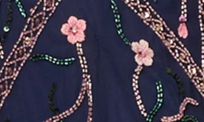 Adrianna Papell Women's Beaded Godet Square Neck Dress In Blue