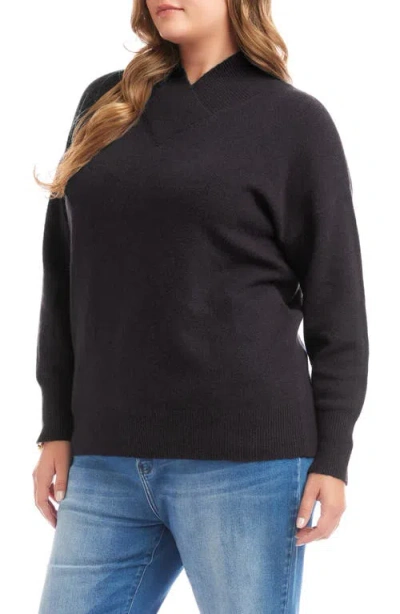 Karen Kane Crossover Collar Sweater In Black
