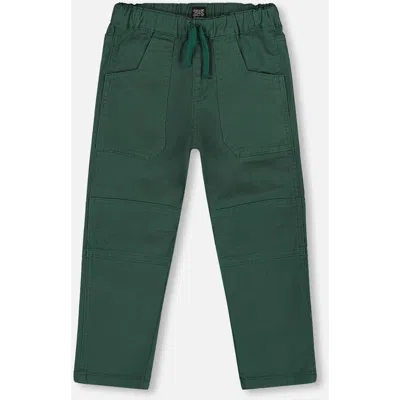 Deux Par Deux Twill Jogger Pants With Patch Pockets In Green