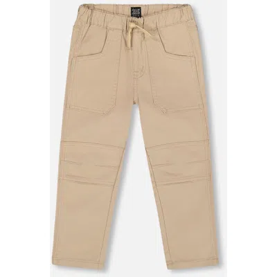 Deux Par Deux Twill Jogger Pants With Patch Pockets In Sand