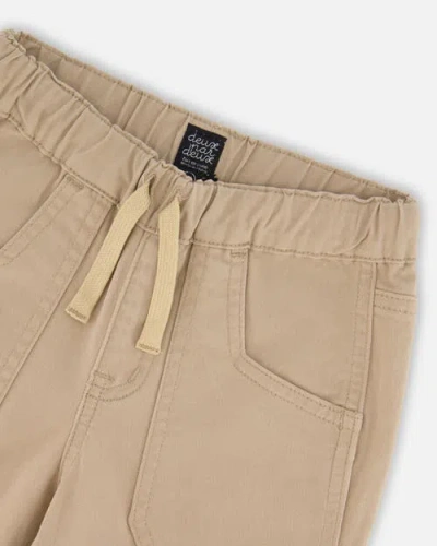 Deux Par Deux Twill Jogger Pants With Patch Pockets In Sand