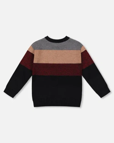 Deux Par Deux Color Block Knit Sweater In Black