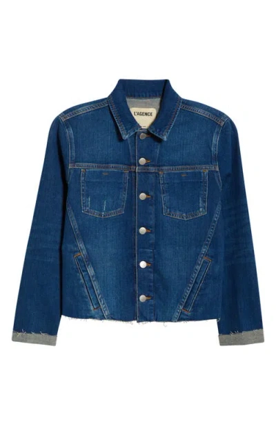 L'agence Janelle Slim-fit Distressed Denim Jacket In Blue