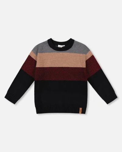 Deux Par Deux Color Block Knit Sweater In Black