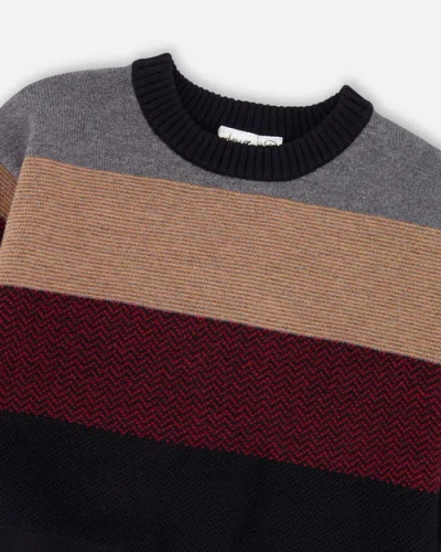 Deux Par Deux Color Block Knit Sweater In Black