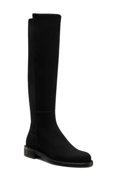 Stuart Weitzman Suede And Fabric Knee-high Block Heel Boots In Black