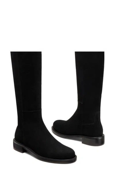 Stuart Weitzman Suede And Fabric Knee-high Block Heel Boots In Black