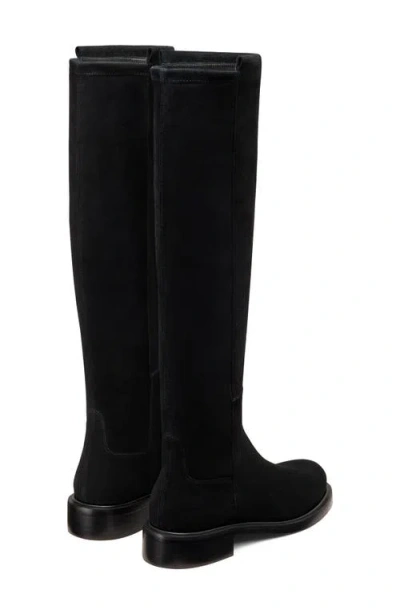 Stuart Weitzman Suede And Fabric Knee-high Block Heel Boots In Black