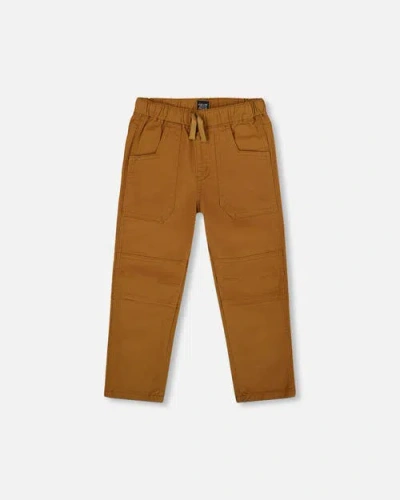 Deux Par Deux Twill Jogger Pants With Patch Pockets In Brown