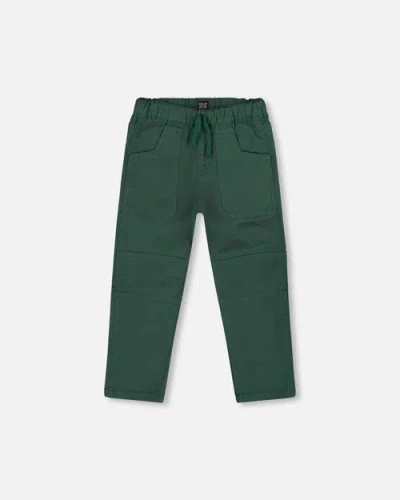 Deux Par Deux Twill Jogger Pants With Patch Pockets In Green