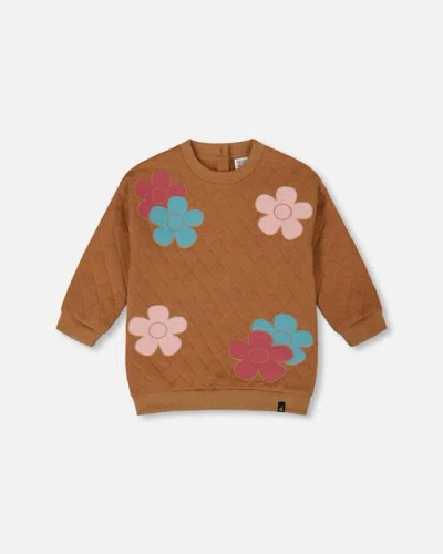 Deux Par Deux Quilted Tunic With Flowers In Brown
