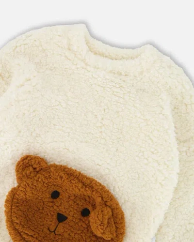 Deux Par Deux Plush Tunic With Bear Pocket In White