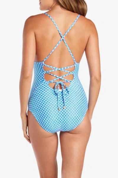 Helen Jon Lattice Back One-piece In Blue