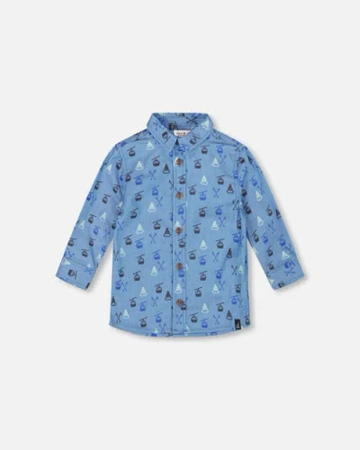 Deux Par Deux Long Sleeve Button Front Chambray Shirt In Blue