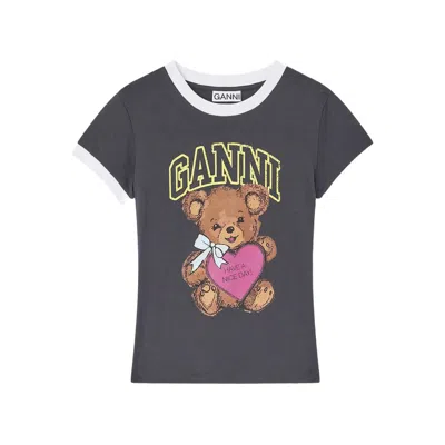 Ganni Graphic Print Crew Neck Short Sleeve Top In Multi