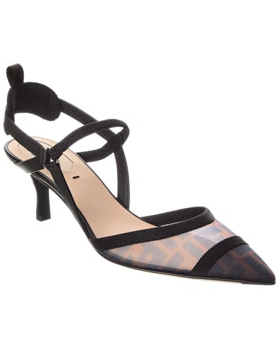 Fendi Colibri Ff Mesh Slingback Kitten-heel Pumps In Black