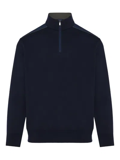 Paul & Shark Tech Wool Half Zip Sweater In Blue