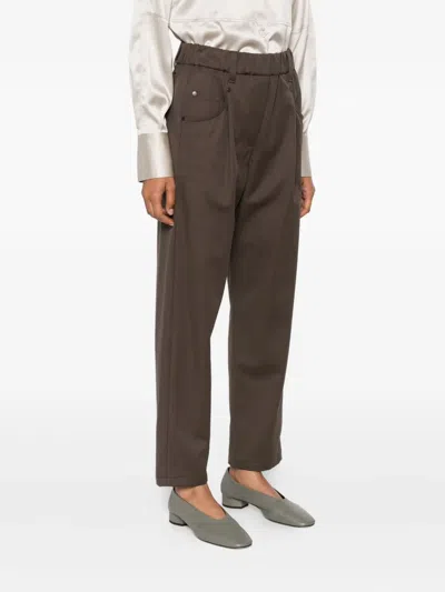 Brunello Cucinelli Baggy Pull-on Trousers In Stretch Cotton Cover With Shiny Bartack In Brown