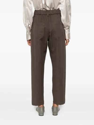 Brunello Cucinelli Baggy Pull-on Trousers In Stretch Cotton Cover With Shiny Bartack In Brown