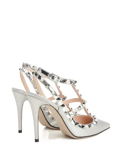 Valentino Garavani Rockstud Pumps In Glitter Fabric 100mm Woman Silver 41.5 In Gray