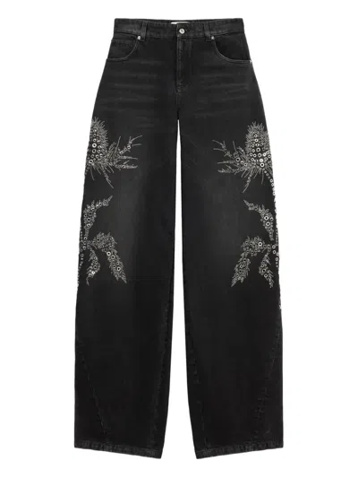 Blumarine Black Jeans With Belt Loops And Embroidery On The Front In Denim Woman In Black
